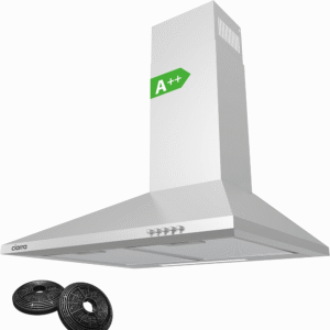 Stainless Steel Chimney Cooker Hood 600mm – Wall Mounted Kitchen Extractor Fan with Carbon Filters & Recirculating Ducting